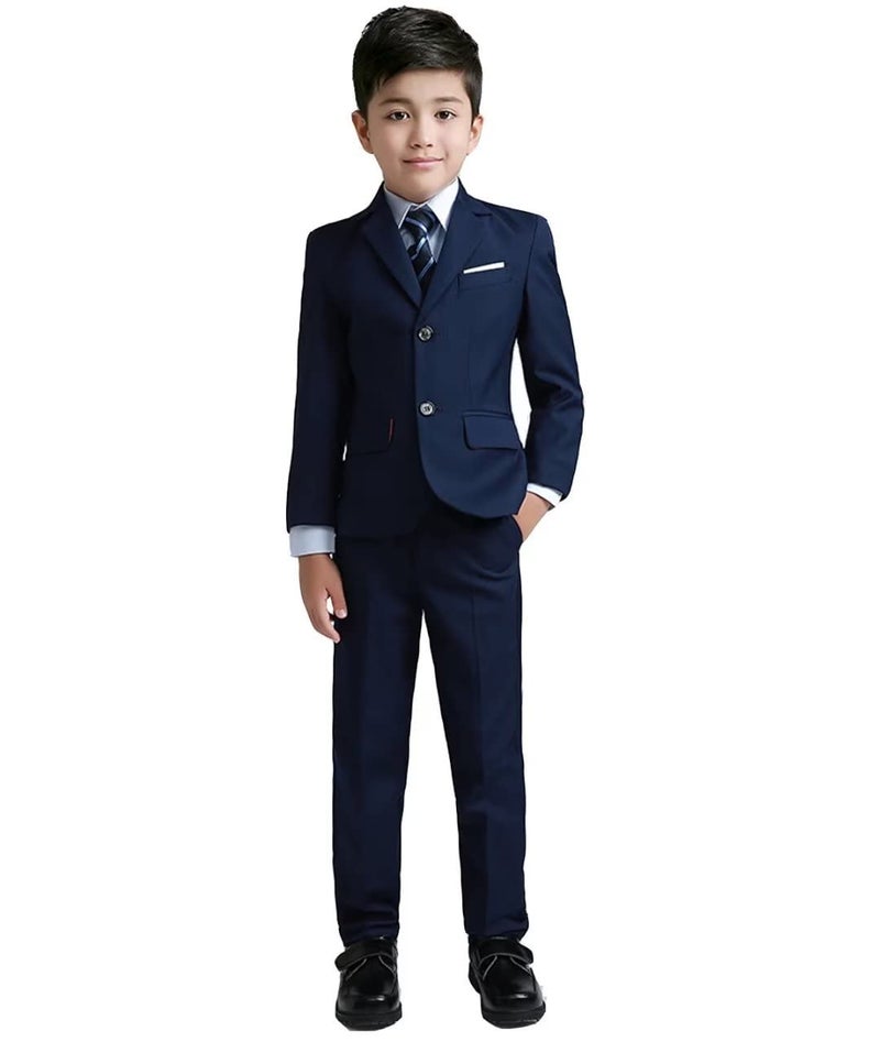 YuanLu Boys Suit for Kids Navy Blue Formal Suits Slim Fit Wedding Dresswear Ring Bearer Outfit Toddler Tuxedo Suit Size 7 - Image 1